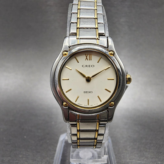 Seiko Creo Watch Women 24mm Cream Dial Two Tone Round 1F200G50 New Battery0