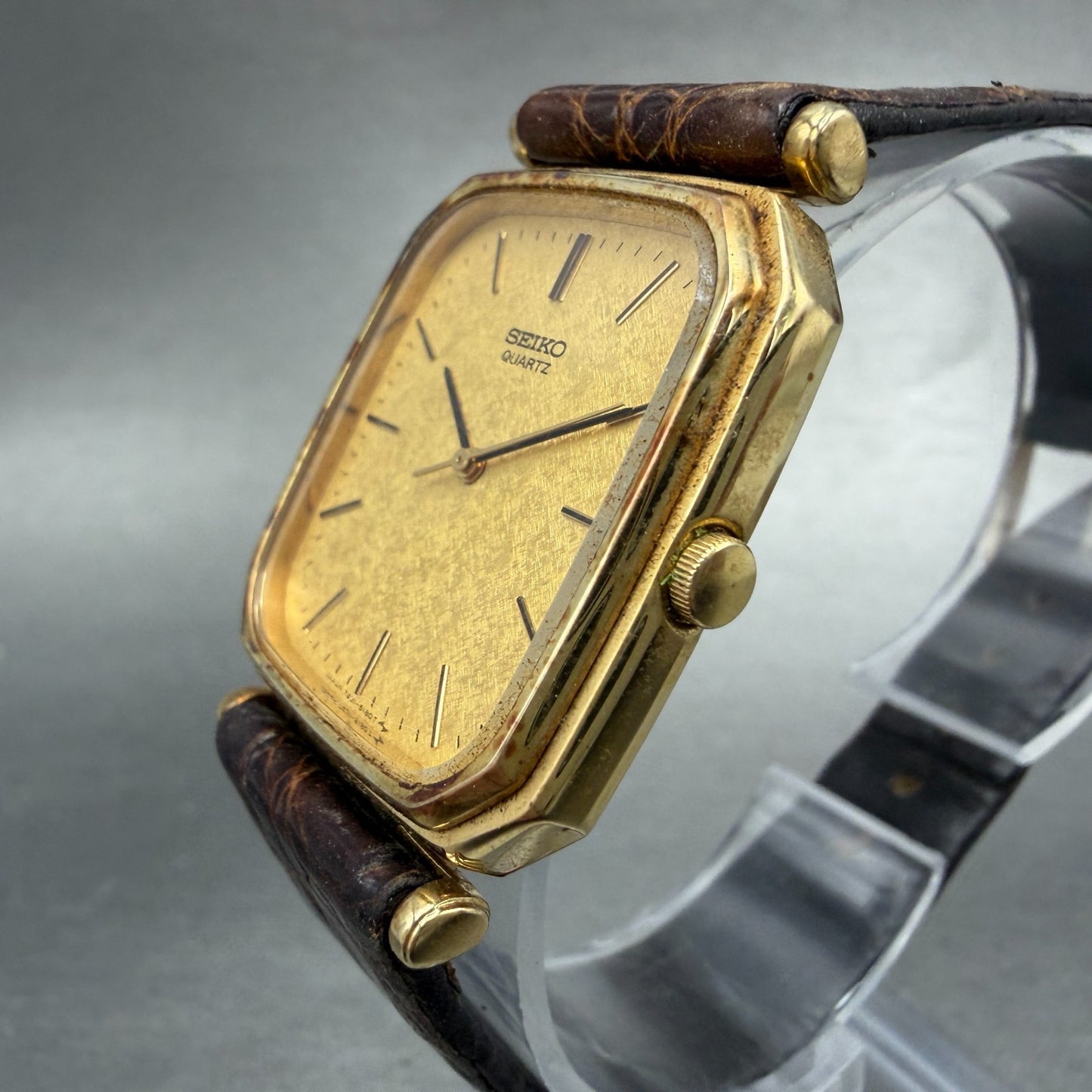 Seiko Tank Watch Men 28mm Champagne Dial Gold Tone 7431-5130 New Battery Vintage2