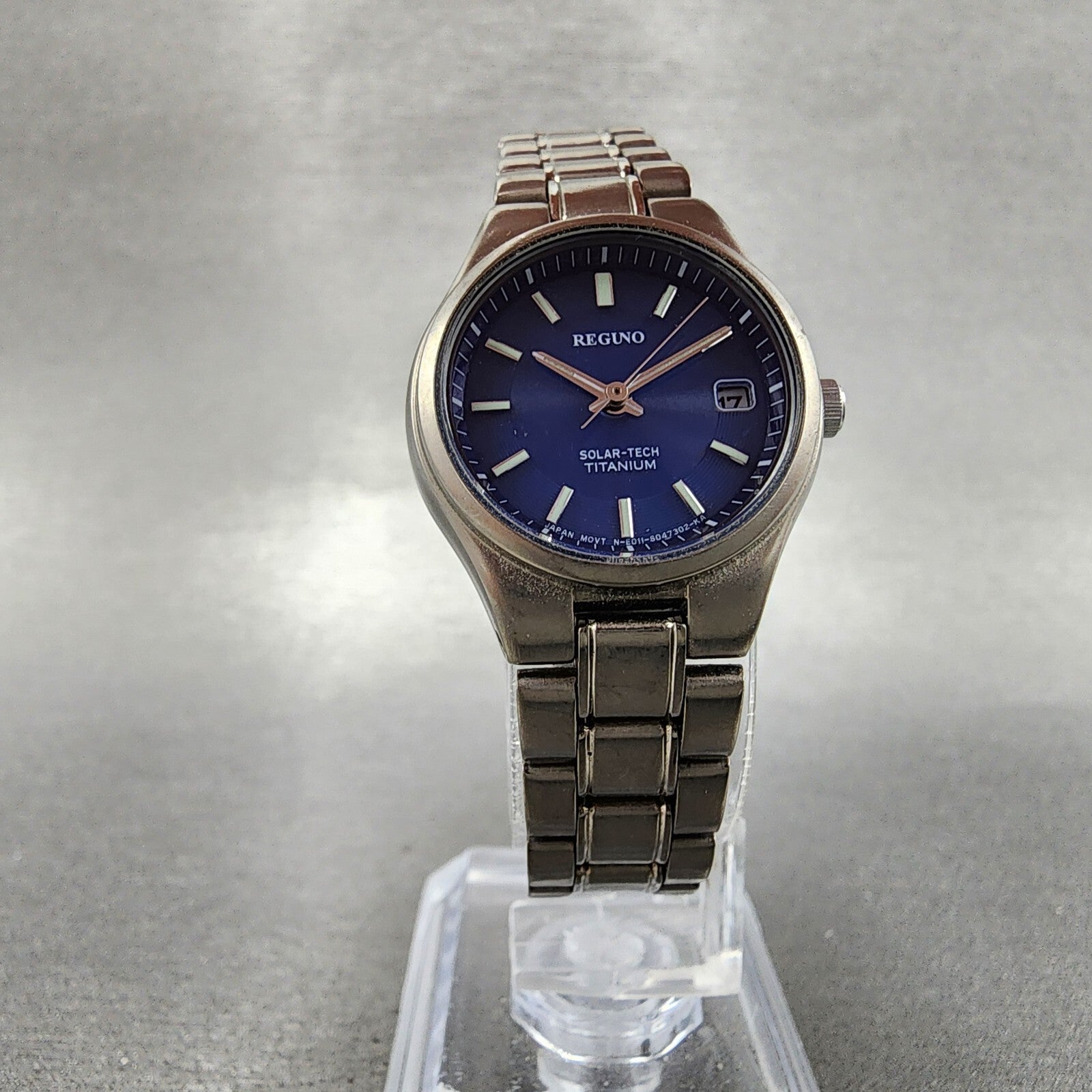 Reguno Solar Watch Women 25mm Blue Dial Titanium Date E011S028132 Runs6