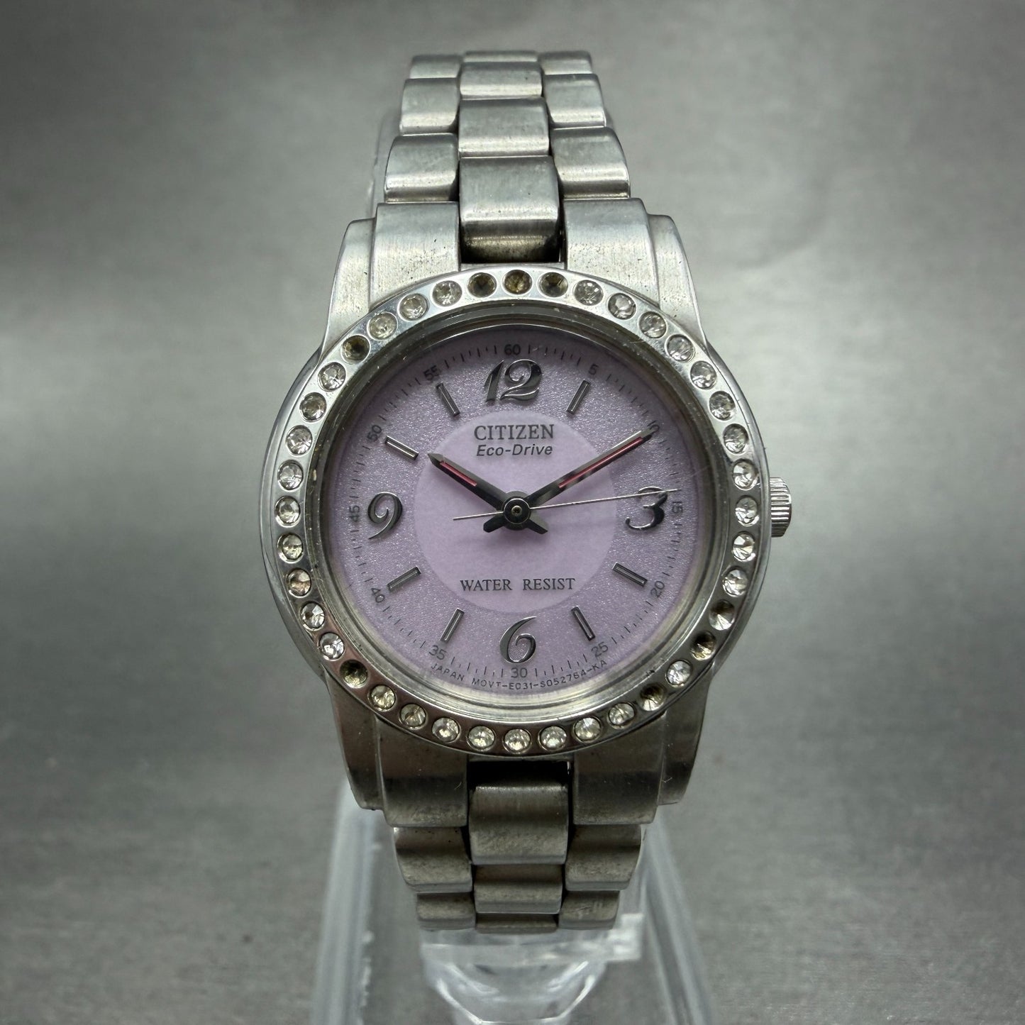 Citizen Eco-Drive Watch Women 25mm Purple Dial Silver Tone Round 2320-0100 Runs0