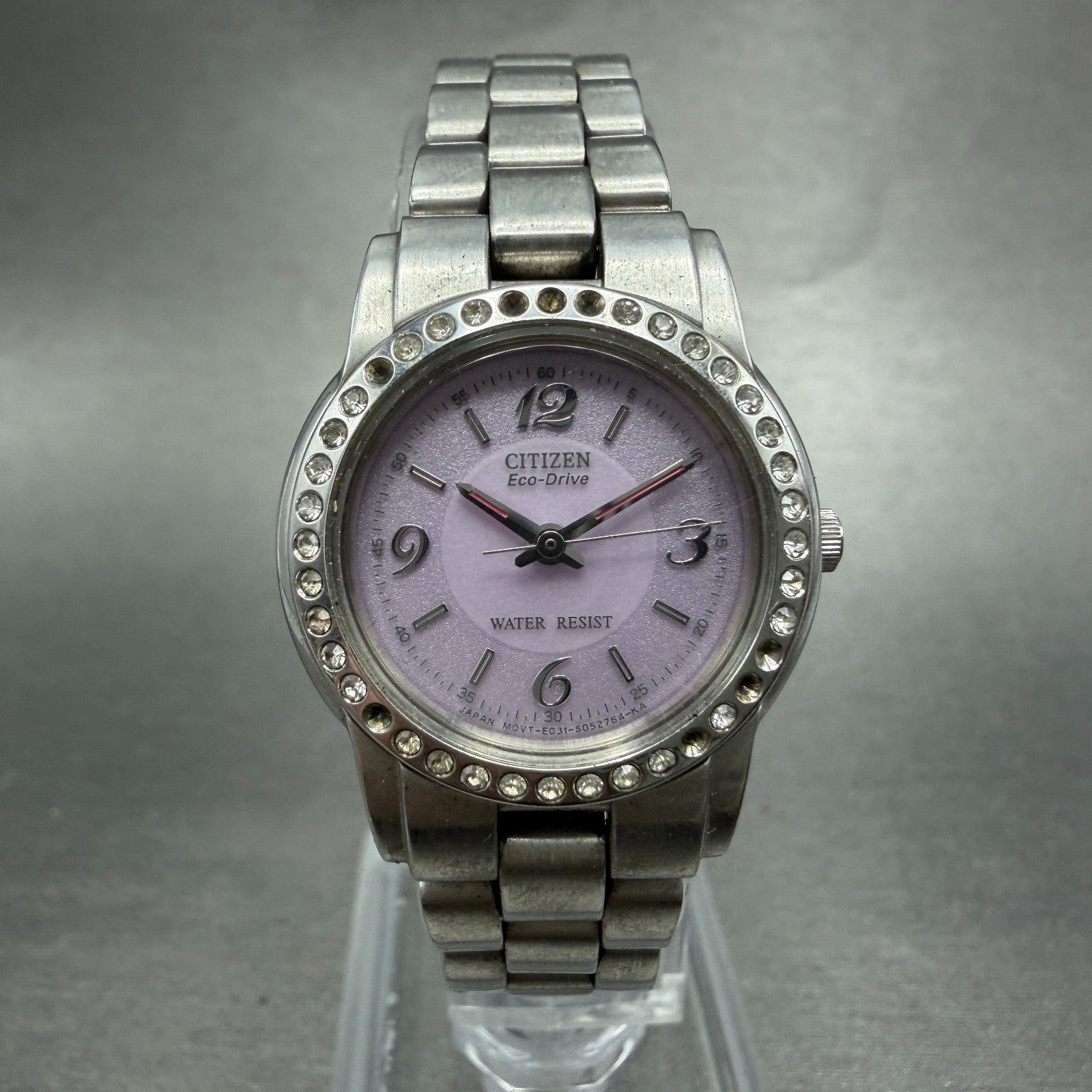 Citizen Eco-Drive Watch Women 25mm Purple Dial Silver Tone Round 2320-0100 Runs0