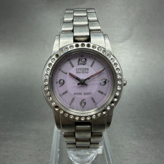 Citizen Eco-Drive Watch Women 25mm Purple Dial Silver Tone Round 2320-0100 Runs0