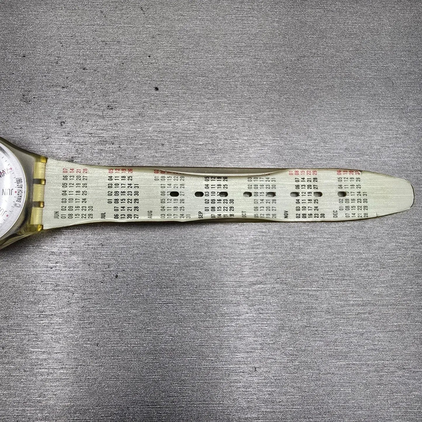 Swatch Gent CALENDARIUM Watch Men White Dial Clear Case Daydate GK726 New Batt12