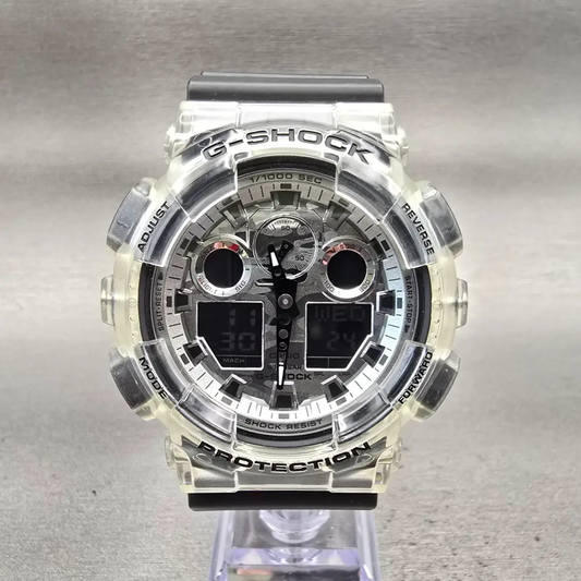 Casio G-Shock GA-100SKC Watch Men 51mm Camo Dial Clear Case Chrono New Battery0