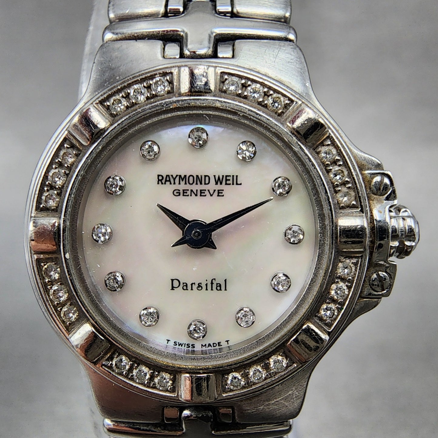 Raymond Weil Parsifal Watch Women 22mm MOP Dial Steel Diamond Bezel Date New Bat1