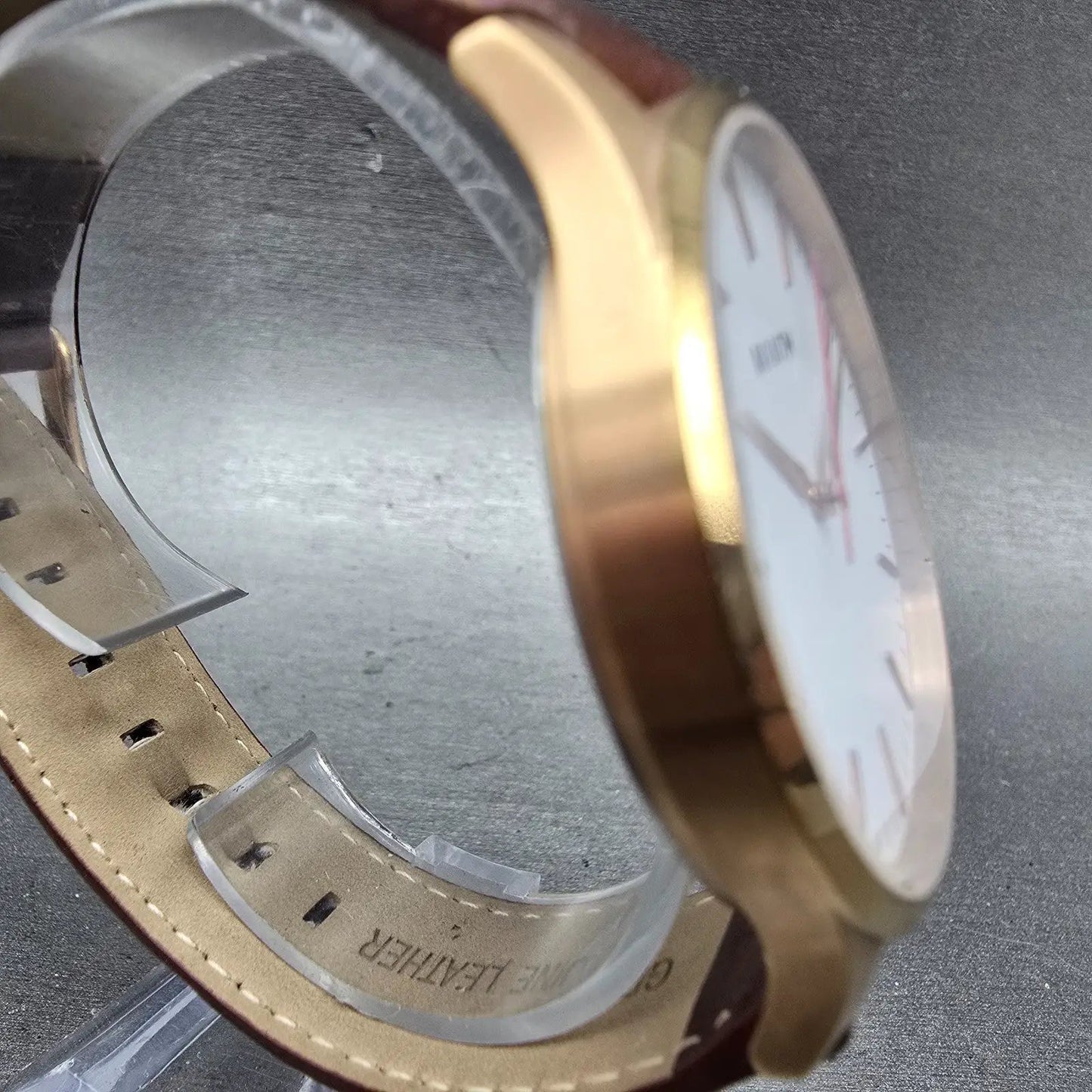 MVMT 40 Series Watch Men 40mm White Dial Rose Gold Tone Round Leather New batt3