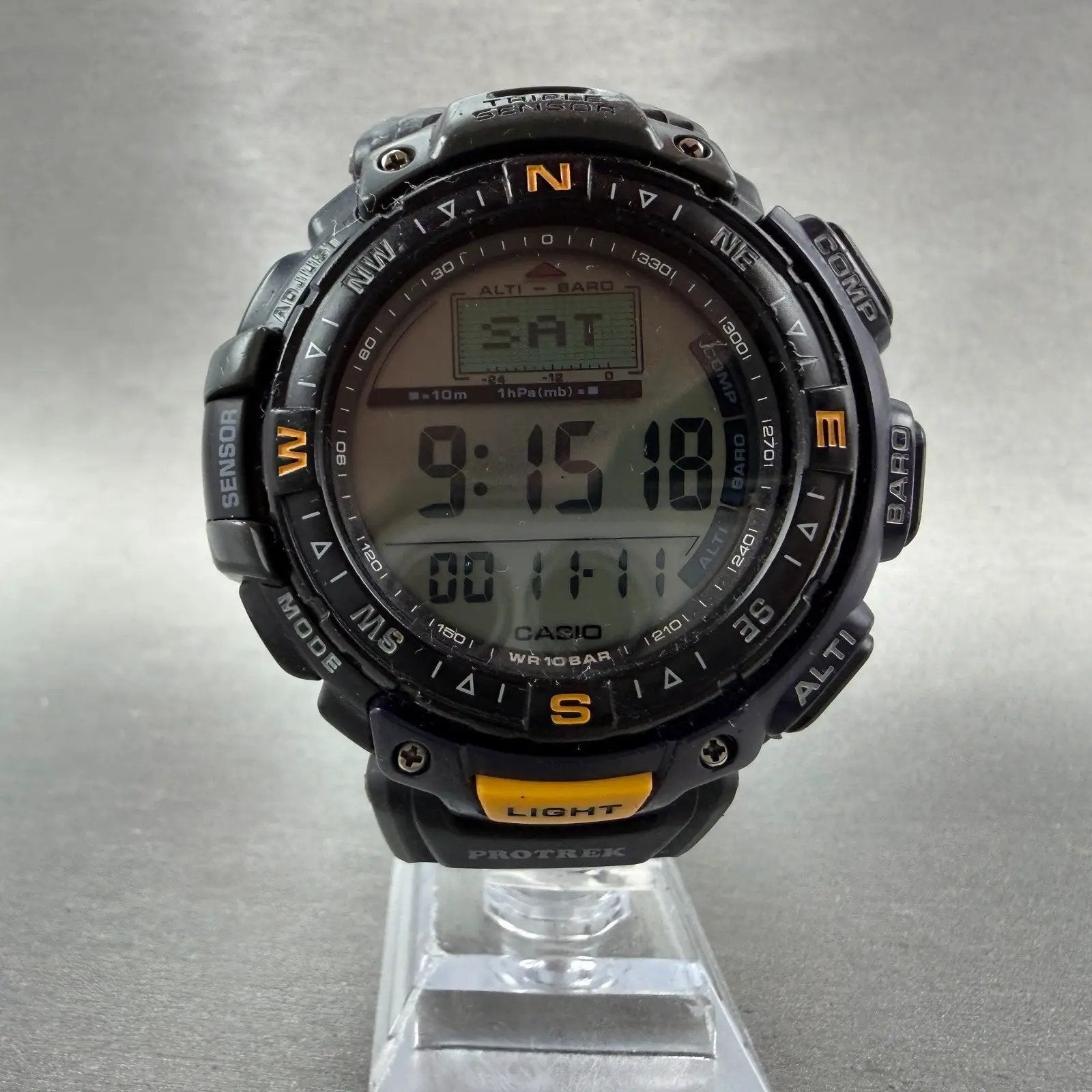 Casio Protrek Watch Men 54mm Blue Triple Sensor Daydate Digital PRG-40 New Batt5