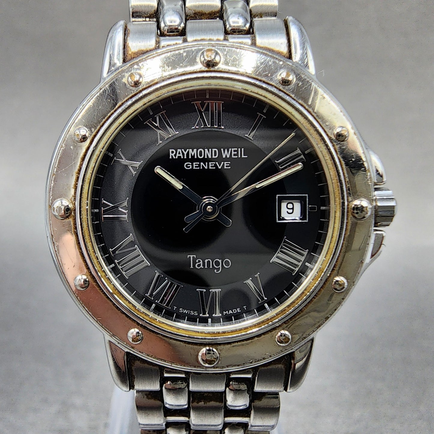 Raymond Weil Tango Watch Women 28mm Black Dial Silver Tone Date 5360 New Battery1
