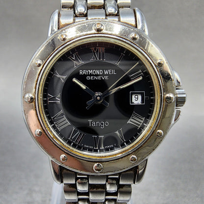 Raymond Weil Tango Watch Women 28mm Black Dial Silver Tone Date 5360 New Battery1