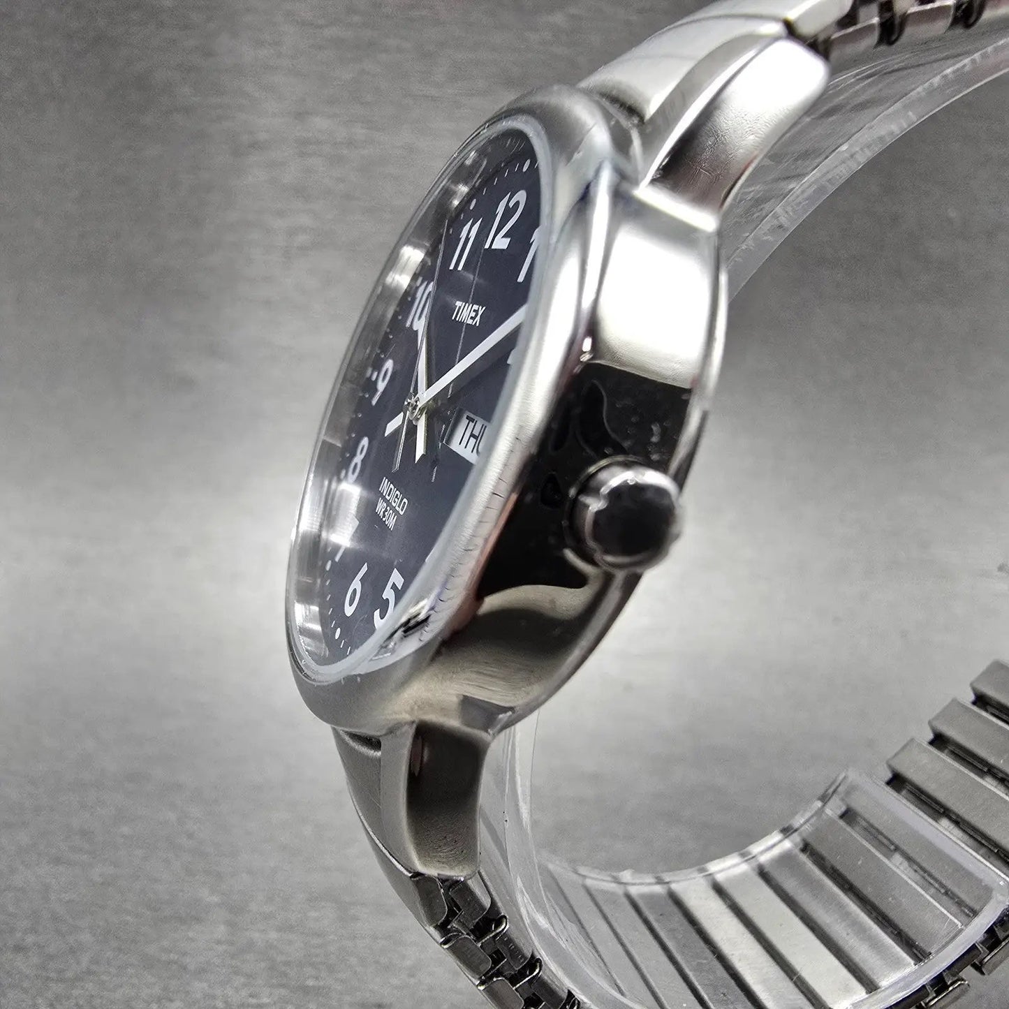 Timex Easy Reader Watch Men 35mm Blue Dial Silver Tone Round Daydate New Batt HM2