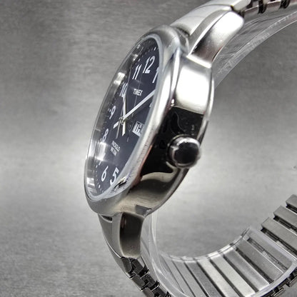 Timex Easy Reader Watch Men 35mm Blue Dial Silver Tone Round Daydate New Batt HM2