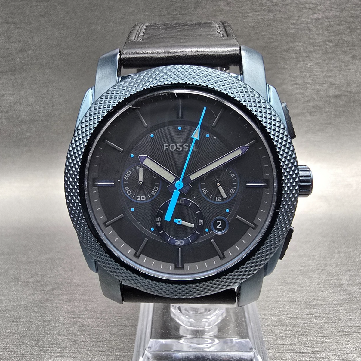 Fossil Machine Chronograph Watch Men 45mm Black Dial Black Tone FS5361 New Batt0