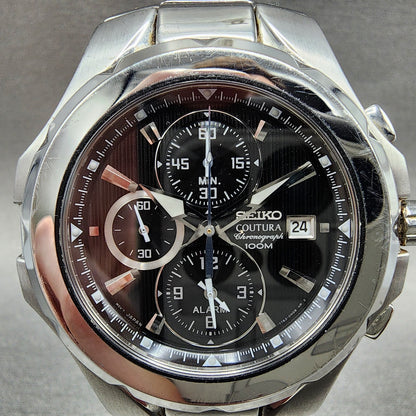Seiko Coutura Chronograph Watch Men 43mm Black Dial Steel Date Round New Batt