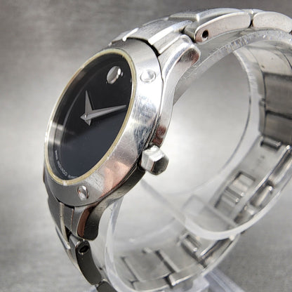 Movado Museum Watch Women 25mm Black Dial Stainless Steel Round New Battery