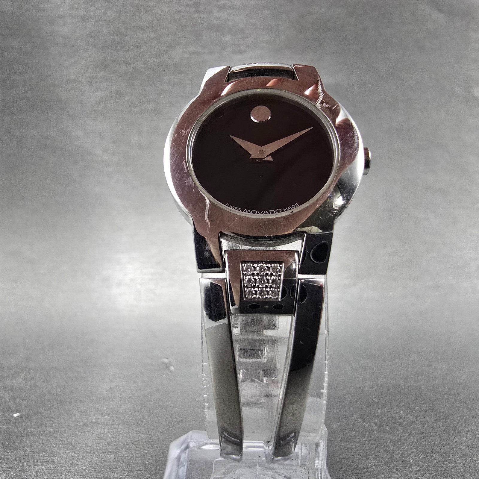 Movado Amorosa Watch Women 24m Black Dial Silver Tone 84 E4 1842 New Batt W/Box5
