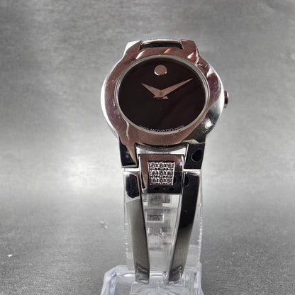 Movado Amorosa Watch Women 24m Black Dial Silver Tone 84 E4 1842 New Batt W/Box5