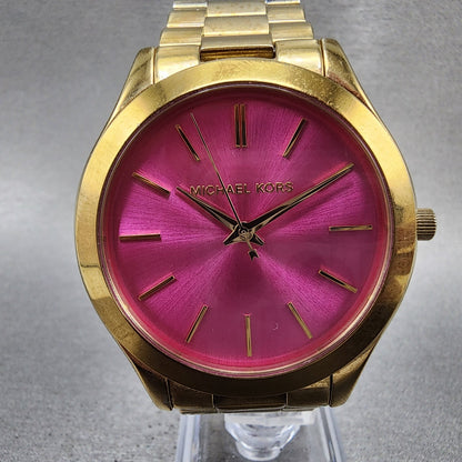 Michael Kors Watch Women 42mm Pink Dial Rose Gold Tone Round MK3264 New Battery1