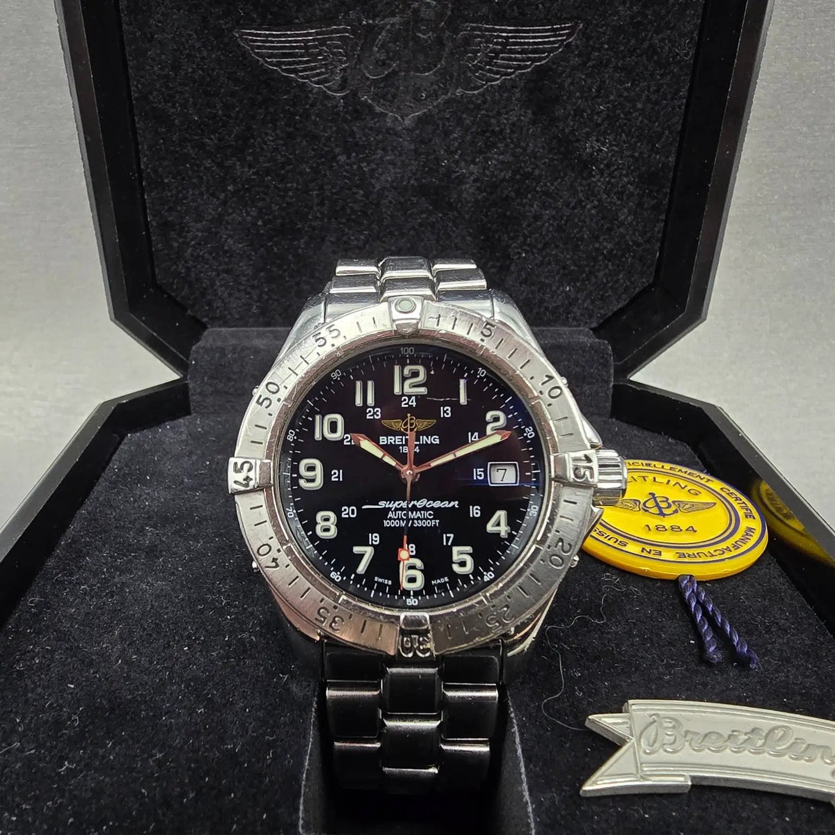 Breitling Superocean Automatic Watch Men 41mm Black Dial Steel Date A17340 W/Box0