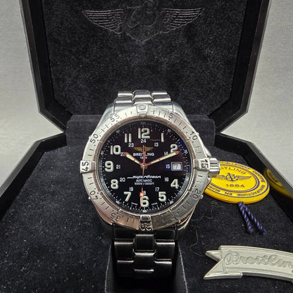 Breitling Superocean Automatic Watch Men 41mm Black Dial Steel Date A17340 W/Box0