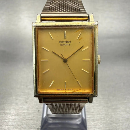 Seiko Watch Men 25mm Gold Dial Gold Tone Rectangle 2C21-5180 New Battery Vintage0