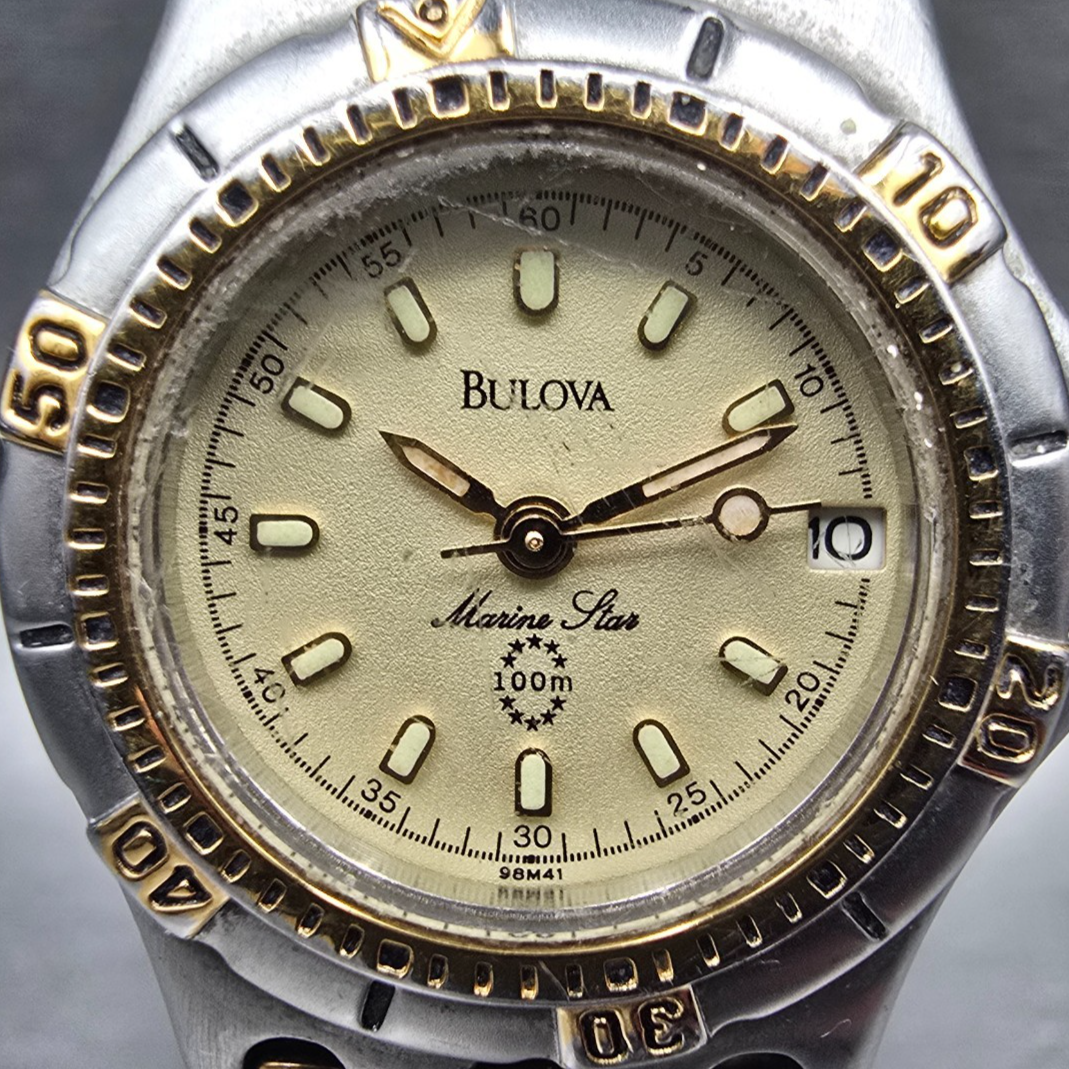 Bulova Marine Star Womens Watch 24mm Champagne Dial Two Tone Date 98M41 New Batt1