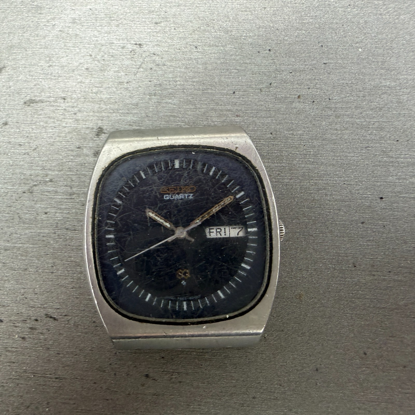 Seiko SQ Watch Men 36mm Blue Dial Silver Tone Rectangle Daydate 7546-6019 NewBat0