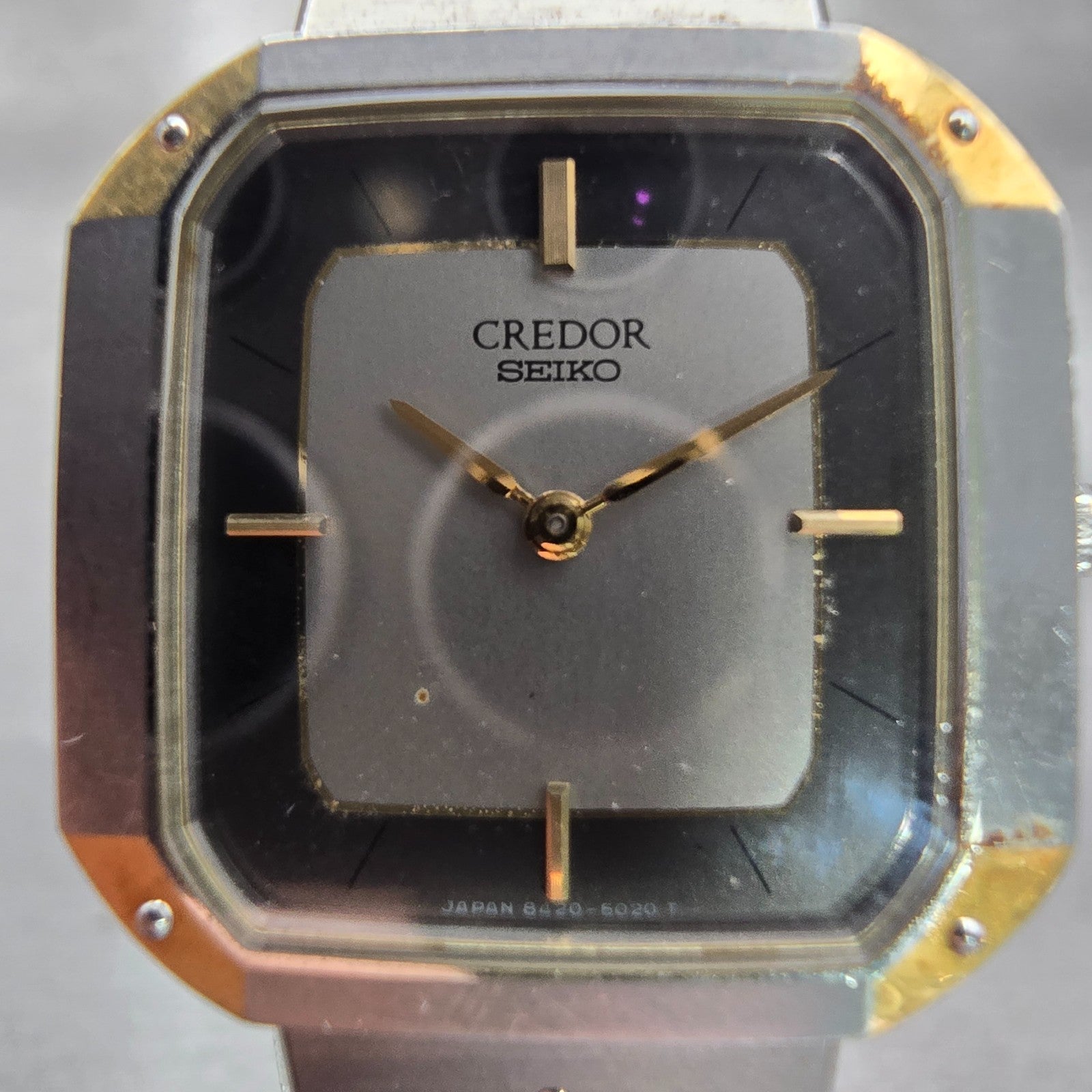 Seiko Credor Watch Women 22mm Silver Dial Two Tone Rectangle 8420-5020 New Batt1