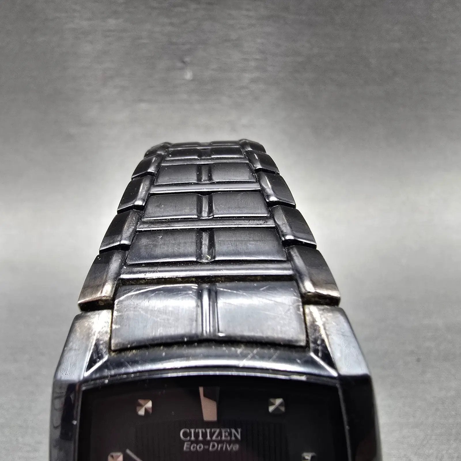 Citizen Eco-Drive Tank Watch Men 31mm Black Dial Black Date E111-S049377 Runs4