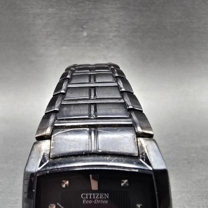 Citizen Eco-Drive Tank Watch Men 31mm Black Dial Black Date E111-S049377 Runs4
