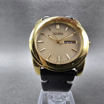 Citizen Eco-Drive Watch Men 35mm Champagne Dial Gold Tone Daydate Round Runs5