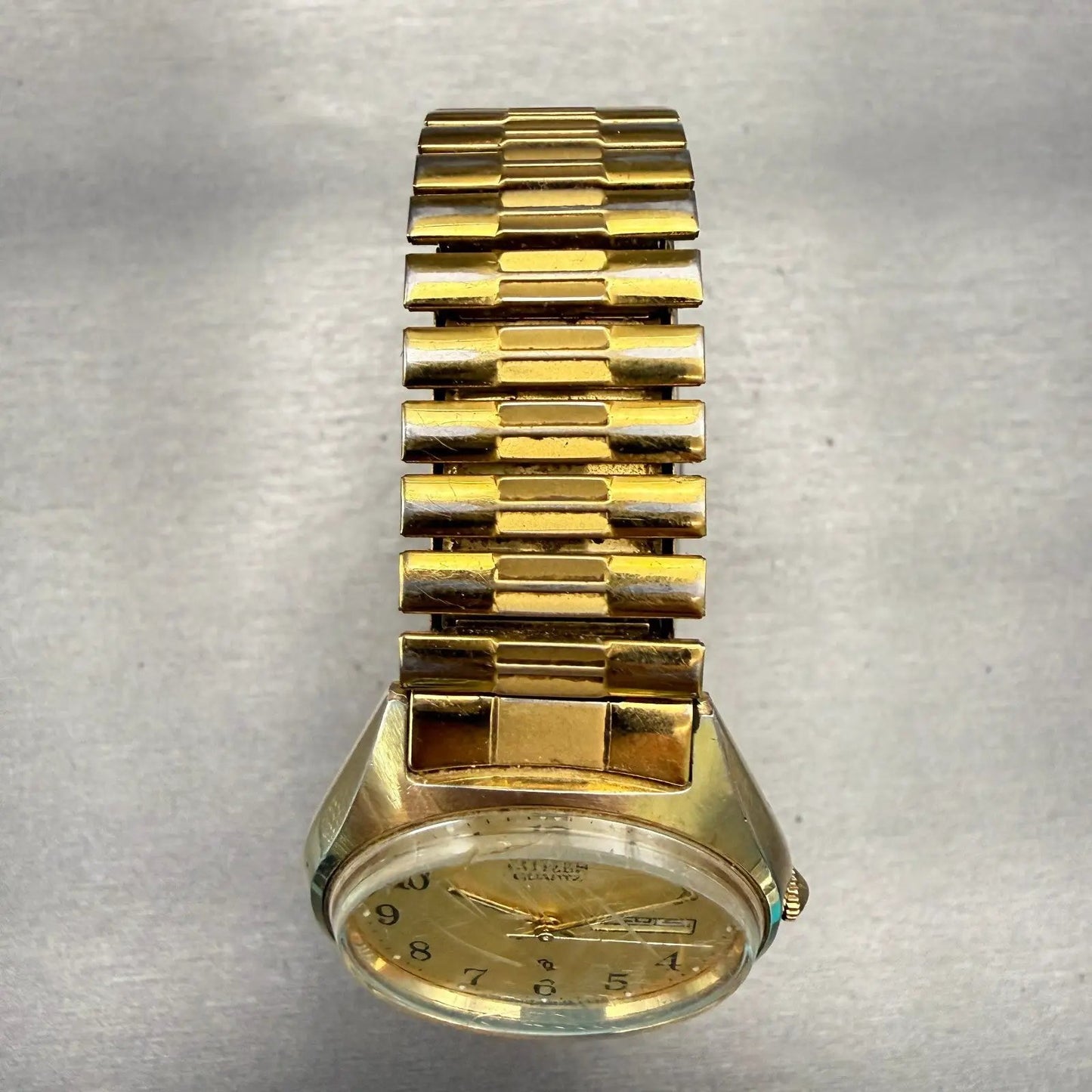 Citizen CQ Watch Men 35mm Gold Dial Gold Tone Daydate Round 6100-S24876 New Batt4