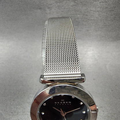 Skagen Watch Women 26mm Black Dial Silver Tone Round 107SSSBD New Battery4