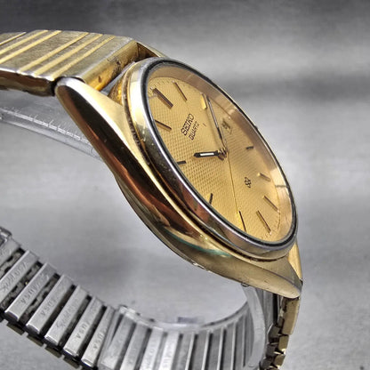 Seiko SQ Watch Men 35mm Gold Dial Gold Tone Date Round 5Y22-8A08 New Battery VTG3