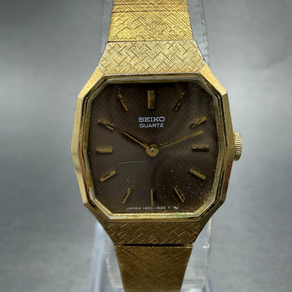 Seiko Watch Women 19mm Brown Dial Gold Tone 1400-5429  Octagon New Battery VTG0