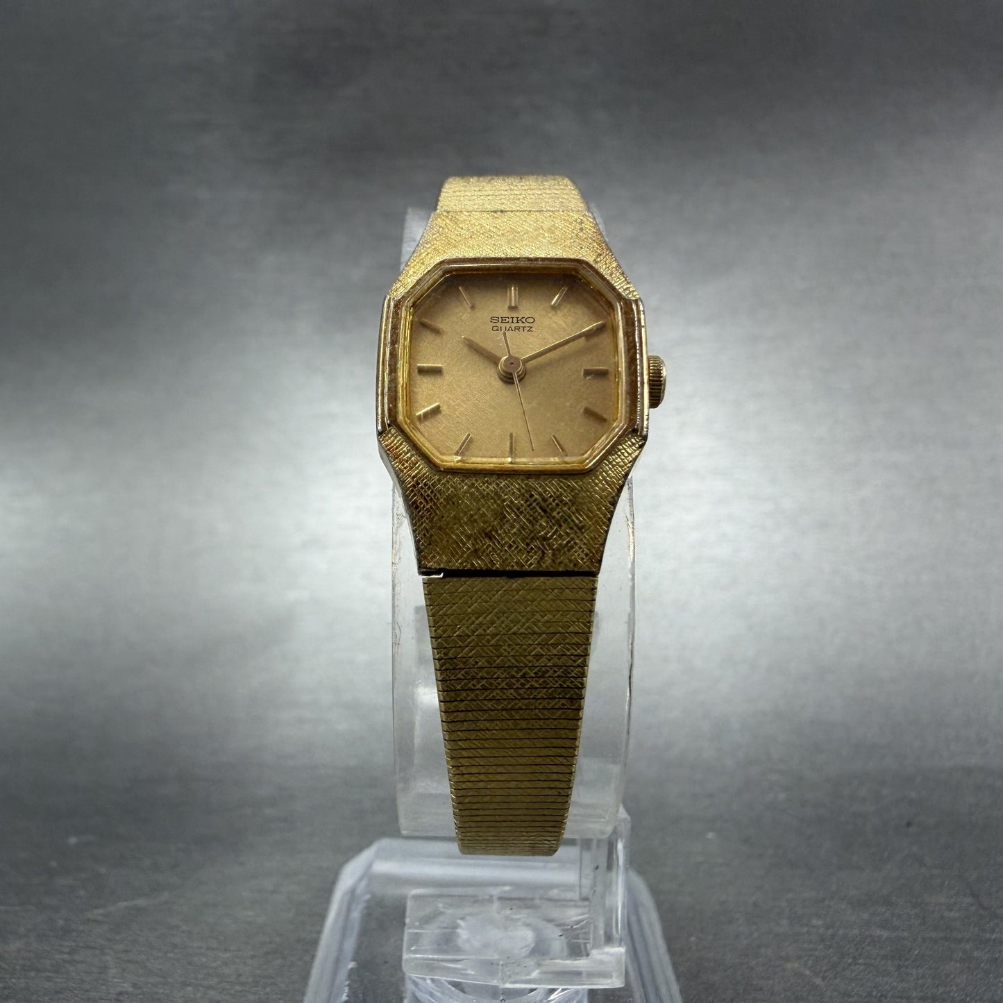 Seiko Watch Women 16mm Gold Dial Gold Tone Octagon 2C21-5409 New Battery5