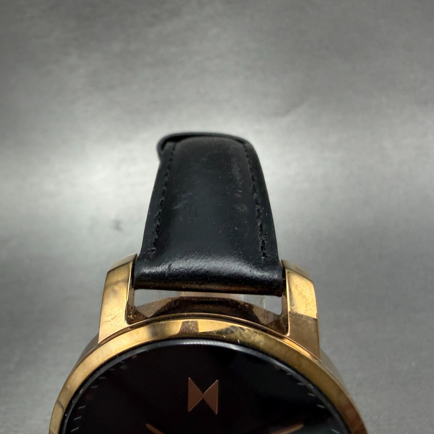 MVMT Boulevard Watch Women 38mm Black Dial Rose Gold Tone Date Leather New BattA4