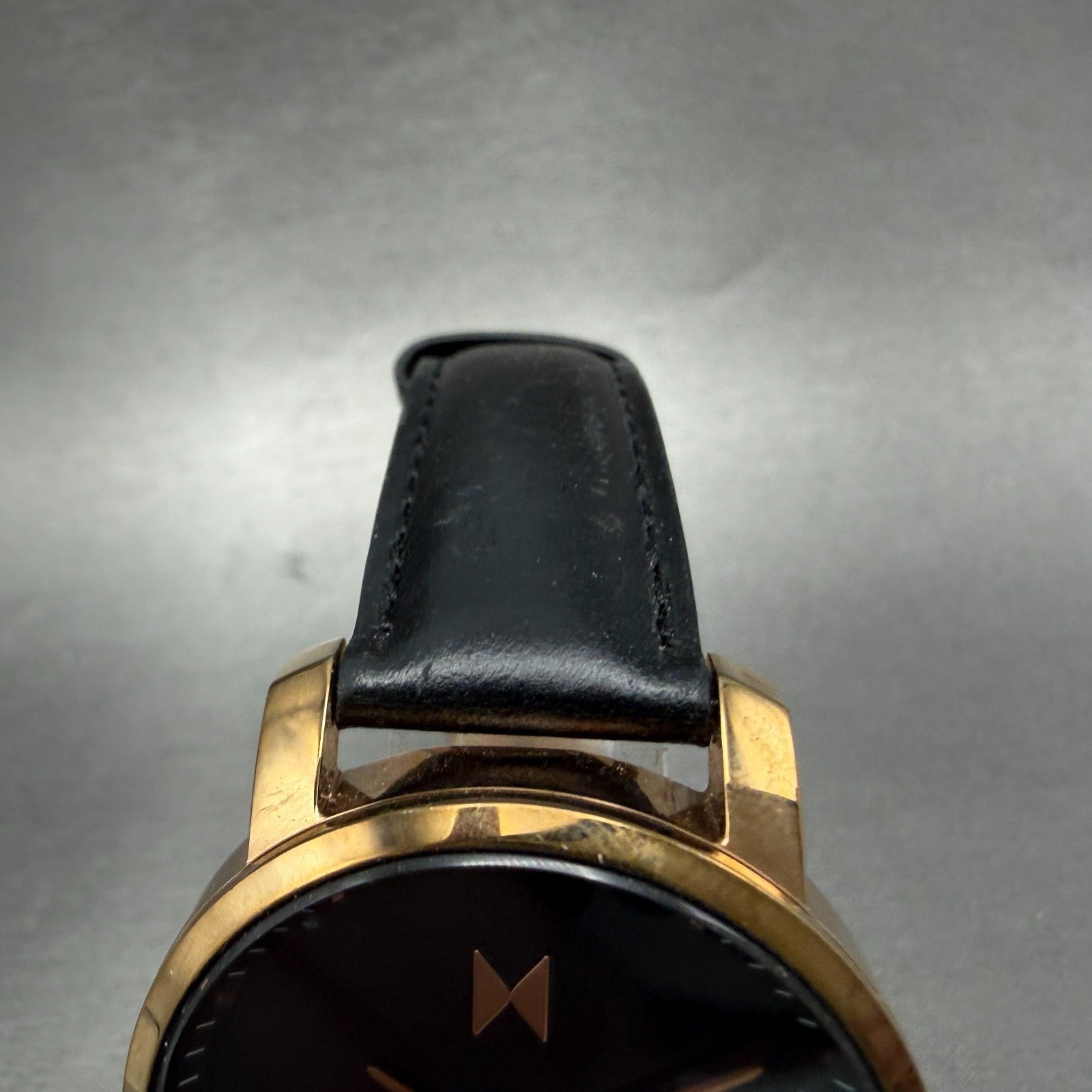 MVMT Boulevard Watch Women 38mm Black Dial Rose Gold Tone Date Leather New BattA4