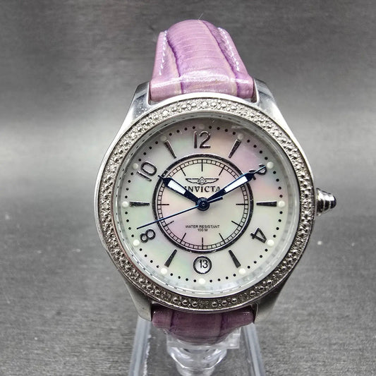 Invicta Watch Women 33mm MOP Dial Silver Tone Date Round 5992 New Battery0
