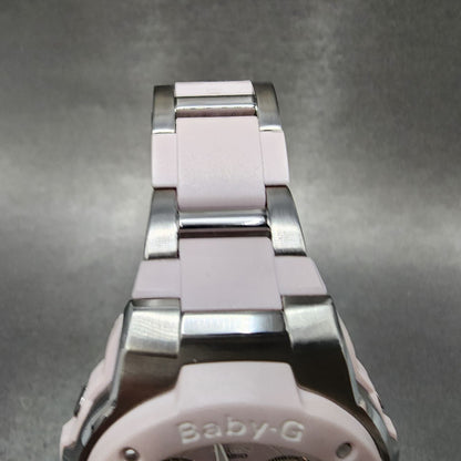 Casio BabyG MSG301 Watch Women 39mm Pink Dial Silver Tone Analog Digital Works4