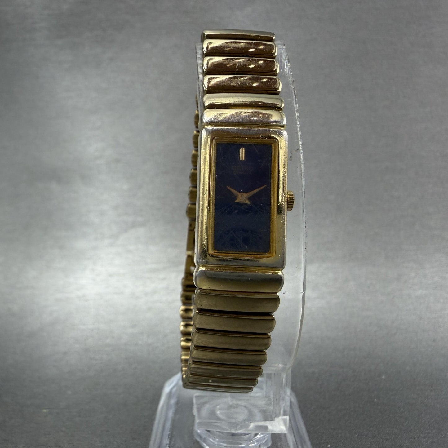 Seiko Tank Watch Women 13mm Blue Dial Gold Tone Rectangle 2E206759 New Battery5