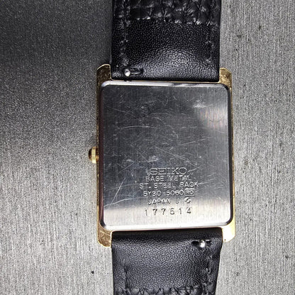 Seiko Tank Watch Men 25mm Gold Dial Gold Rectangle 5Y30-5060 New Battery JP VTG10