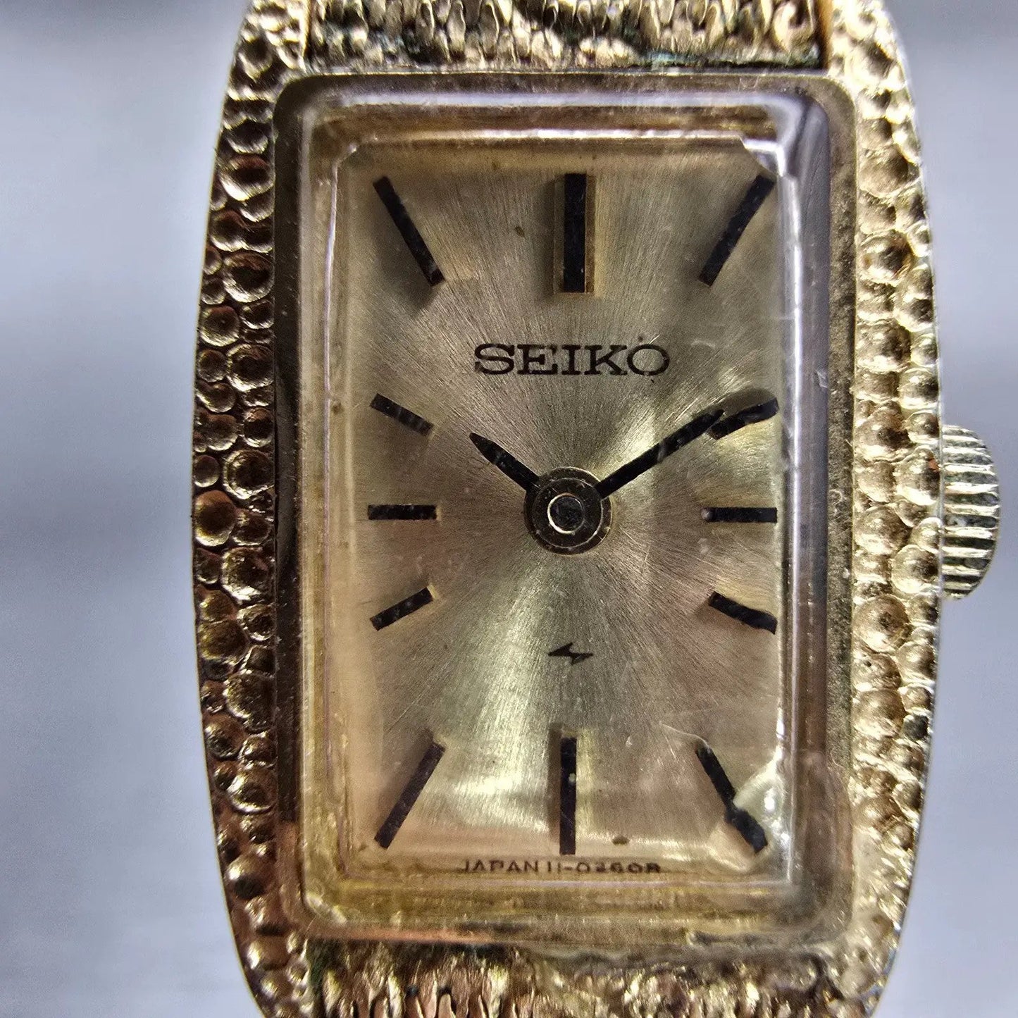 Seiko Watch Women 15mm Gold Dial Gold Tone Rectangle 11-3189 Vintage Works1