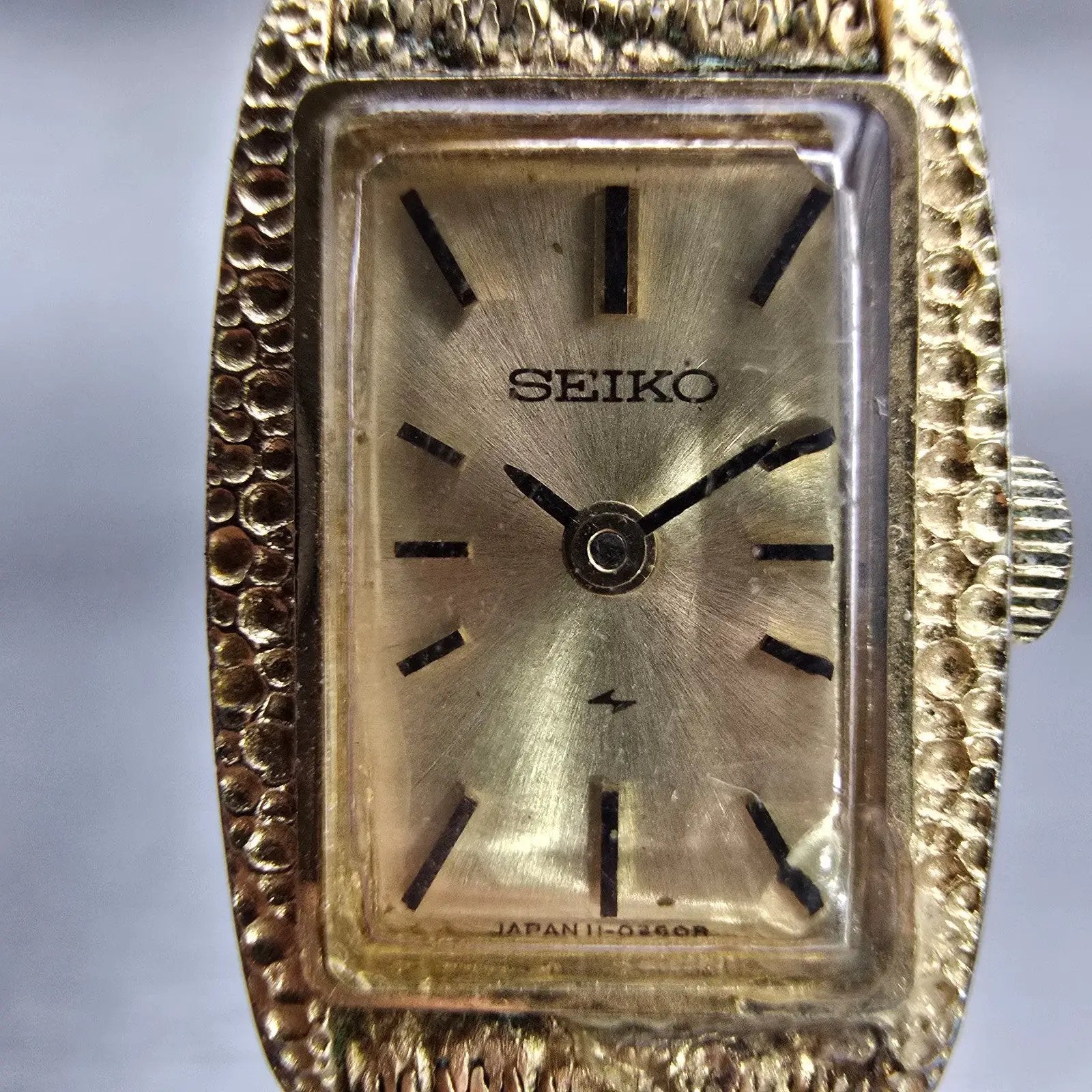 Seiko Watch Women 15mm Gold Dial Gold Tone Rectangle 11-3189 Vintage Works1