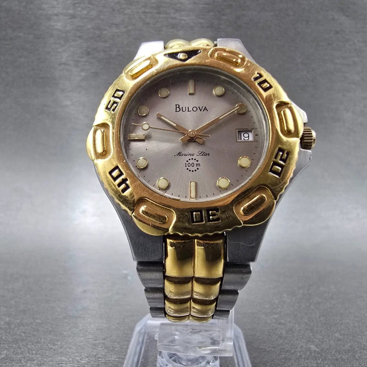Bulova Marine Star Dive Watch Men 36mm Gray Dial Two Tone Date 90B57 PARTS8