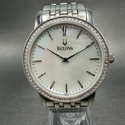 Bulova Watch Men 38mm MOP Dial Silver Tone Diamond Round 96E110 New Battery0