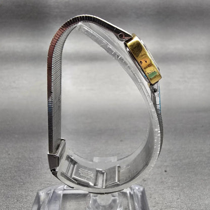 Seiko Watch Women 14mm Silver Dial Two Tone Rectangle 1E20-5190 New Battery VTG8