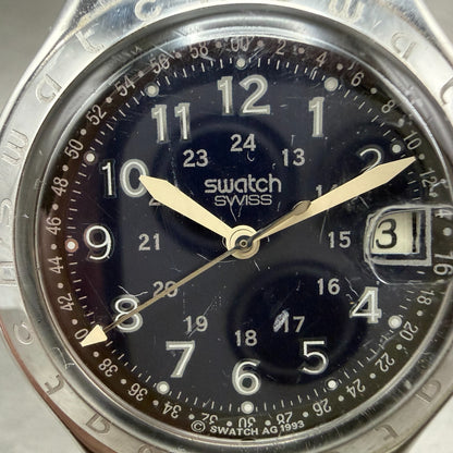 Swatch Irony Happy Joe Watch Men 37mm Blue Dial Steel Date Round New Battery XTF1