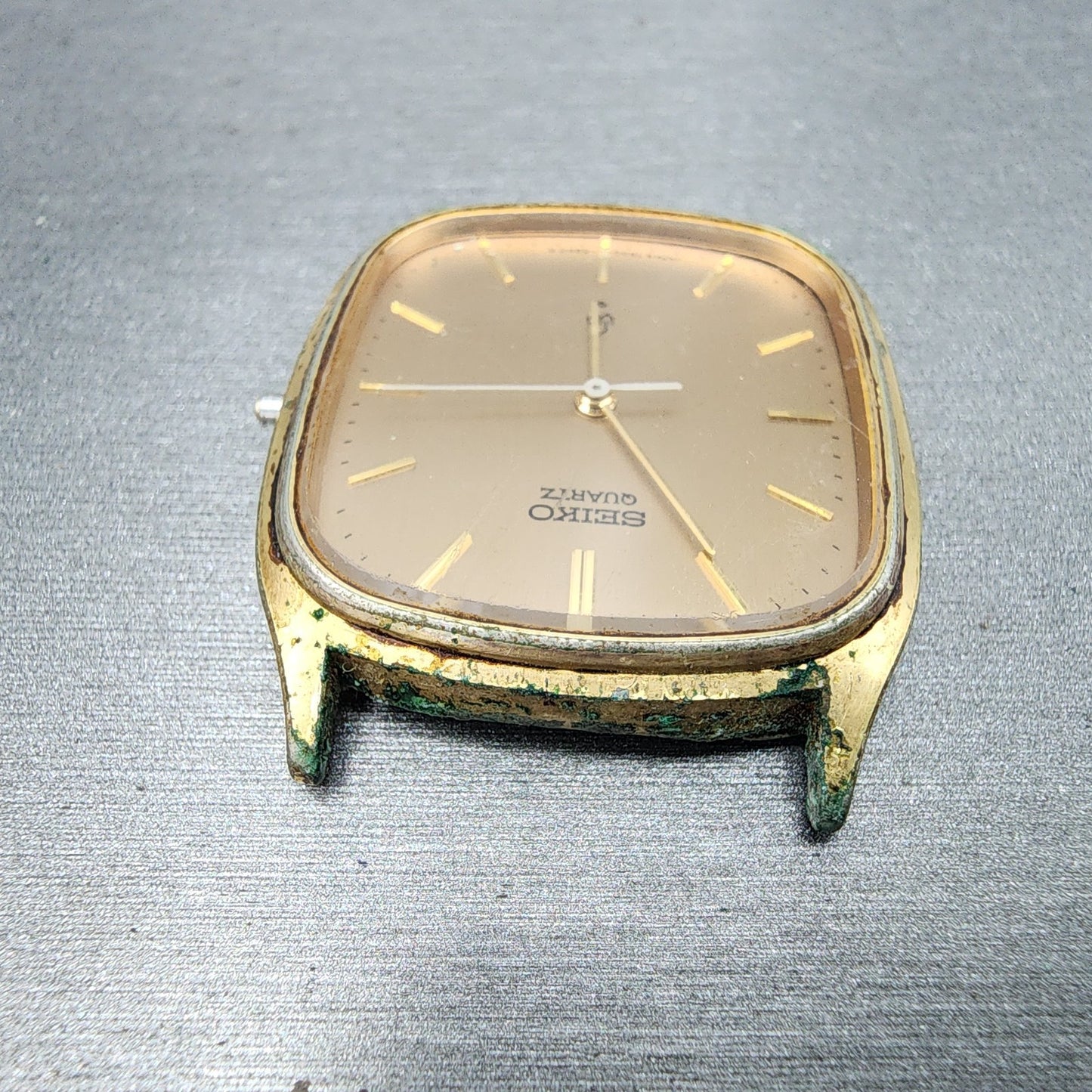 Seiko Tank Watch Men 30mm Champagne Dial Gold Tone 78305210 New Battery READ!!!4