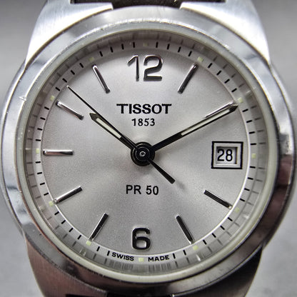Tissot PR 50 Watch Women 25mm Silver Dial Steel Date Leather J326/426 New Batt1