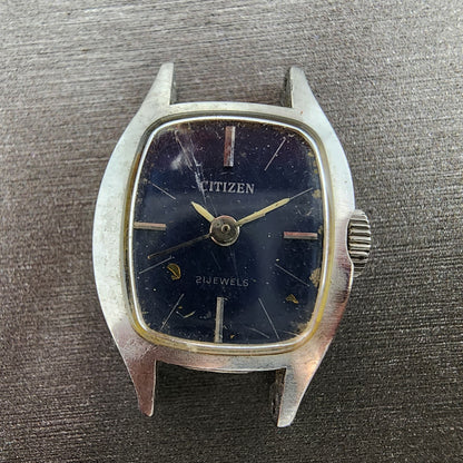 VTG Citizen Watch Women 17mm Blue Dial Steel Rectangle Manual Wind Runs